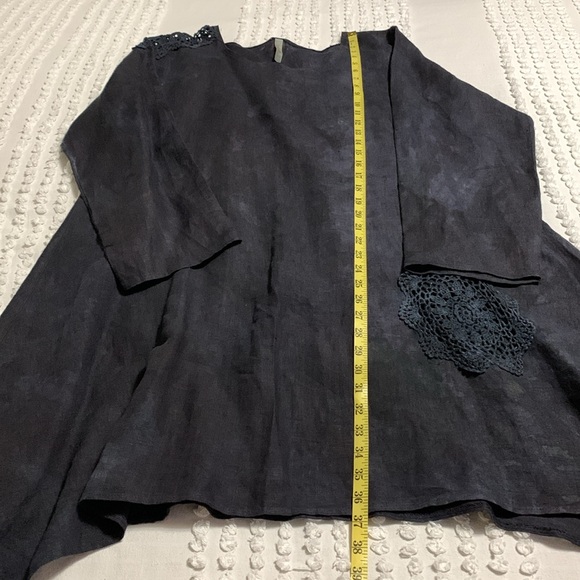 Steel Pony Women 100% Linen Crochet Tye Dyed Dark Blue Asymmetrical Dress XL - Picture 14 of 14